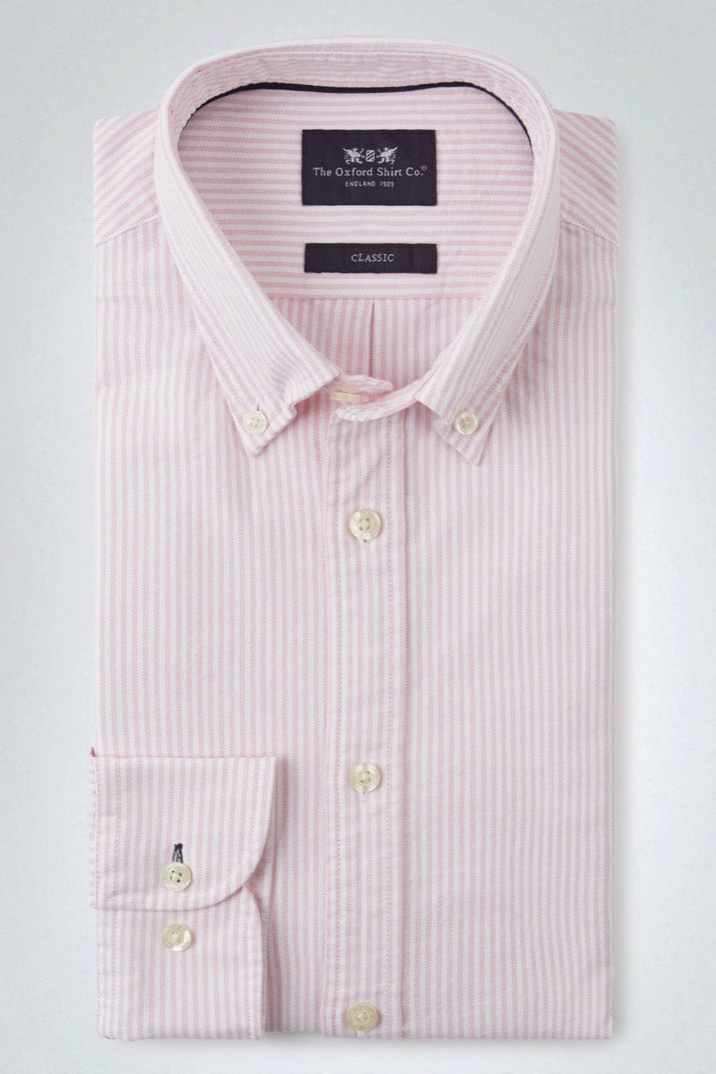 Mens Button Down Oxford Shirt in Pink Stripe - Oxford Shirt Co.