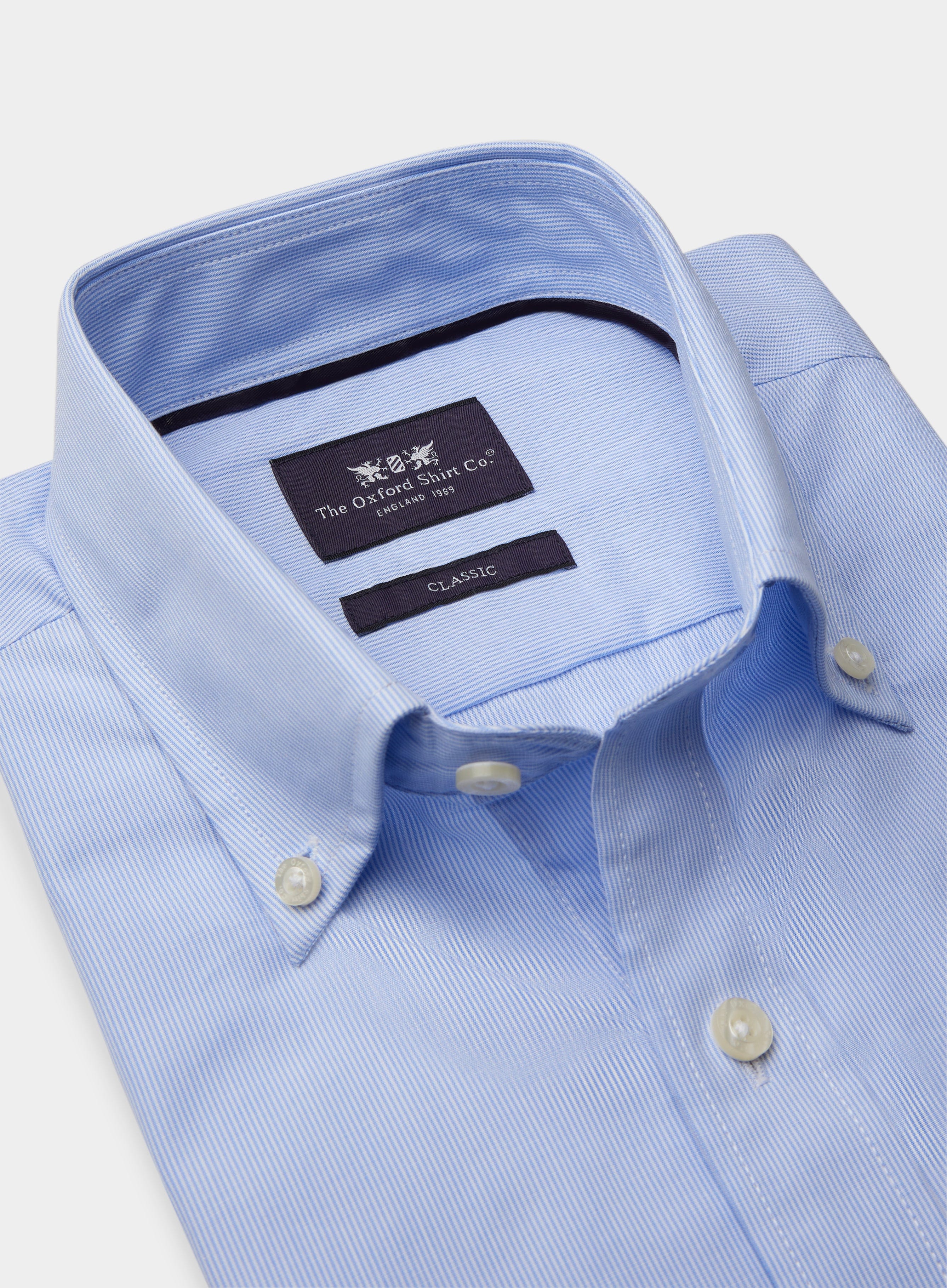 Mens Button Down Shirt in Fine Blue Stripe Oxford Shirt Co