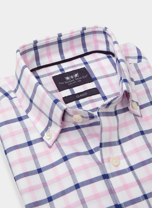 Button Down Shirt in Navy and Pink Check