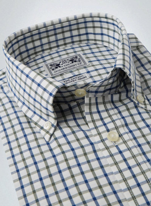 Button Down Tattersall Shirt in Green and Blue Check