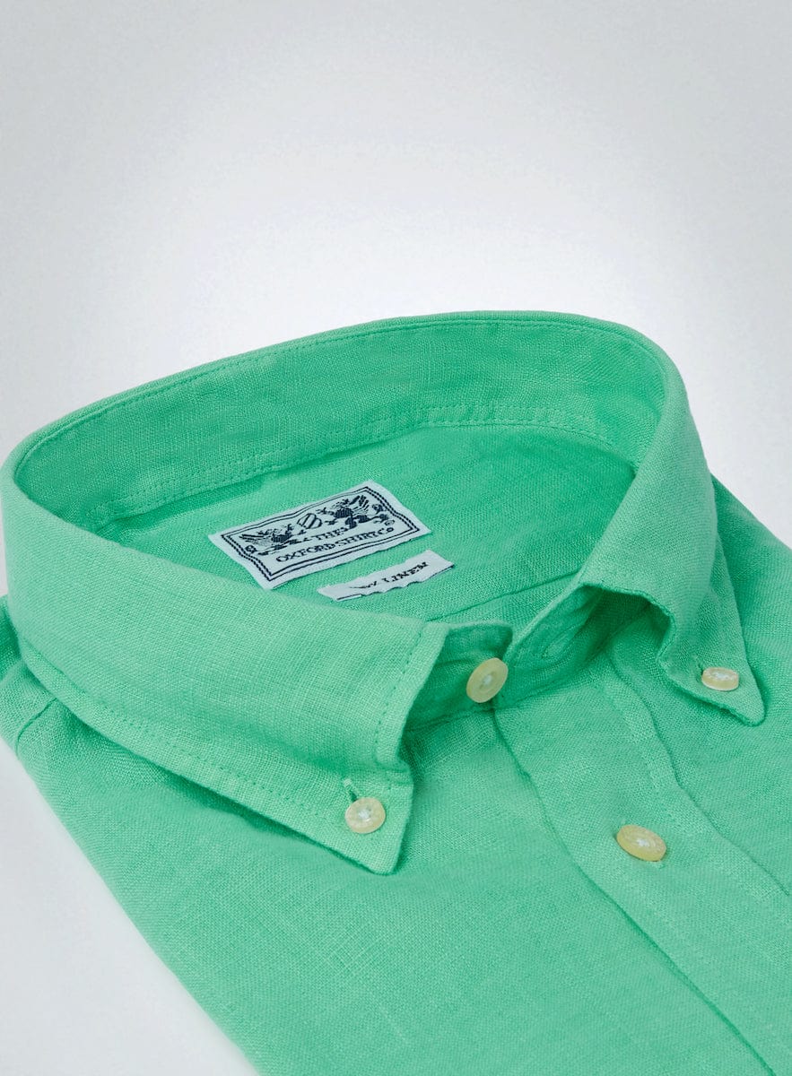 Mens Button Down Linen Shirt in Lime Oxford Shirt Co