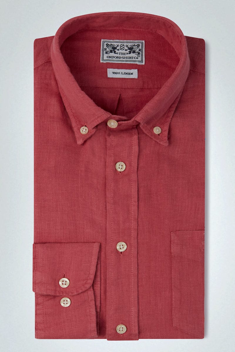 Mens Button Down Linen Shirt in Strawberry - Oxford Shirt Co.
