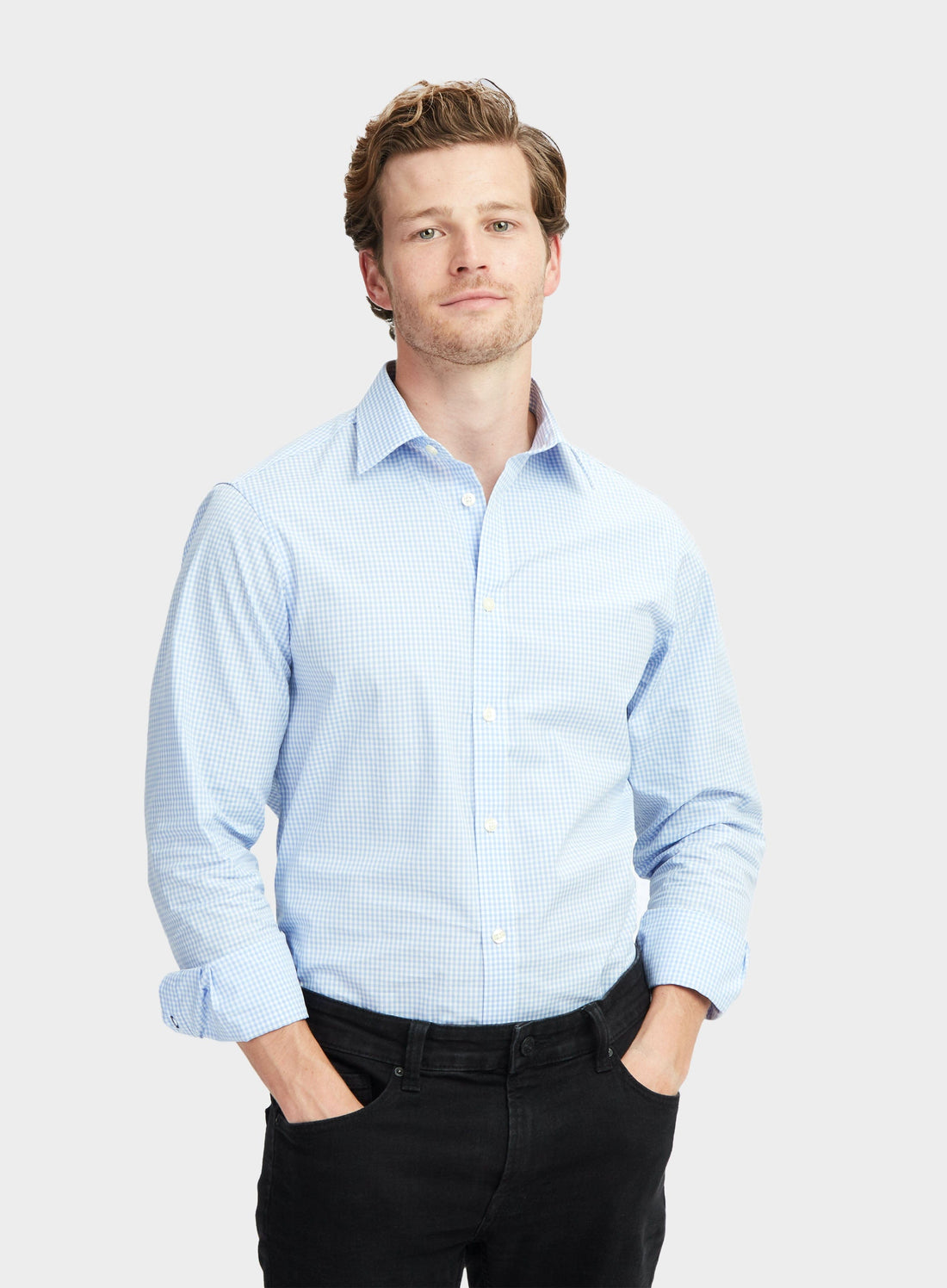 Mens Classic Gingham Shirt in Blue - Oxford Shirt Co.