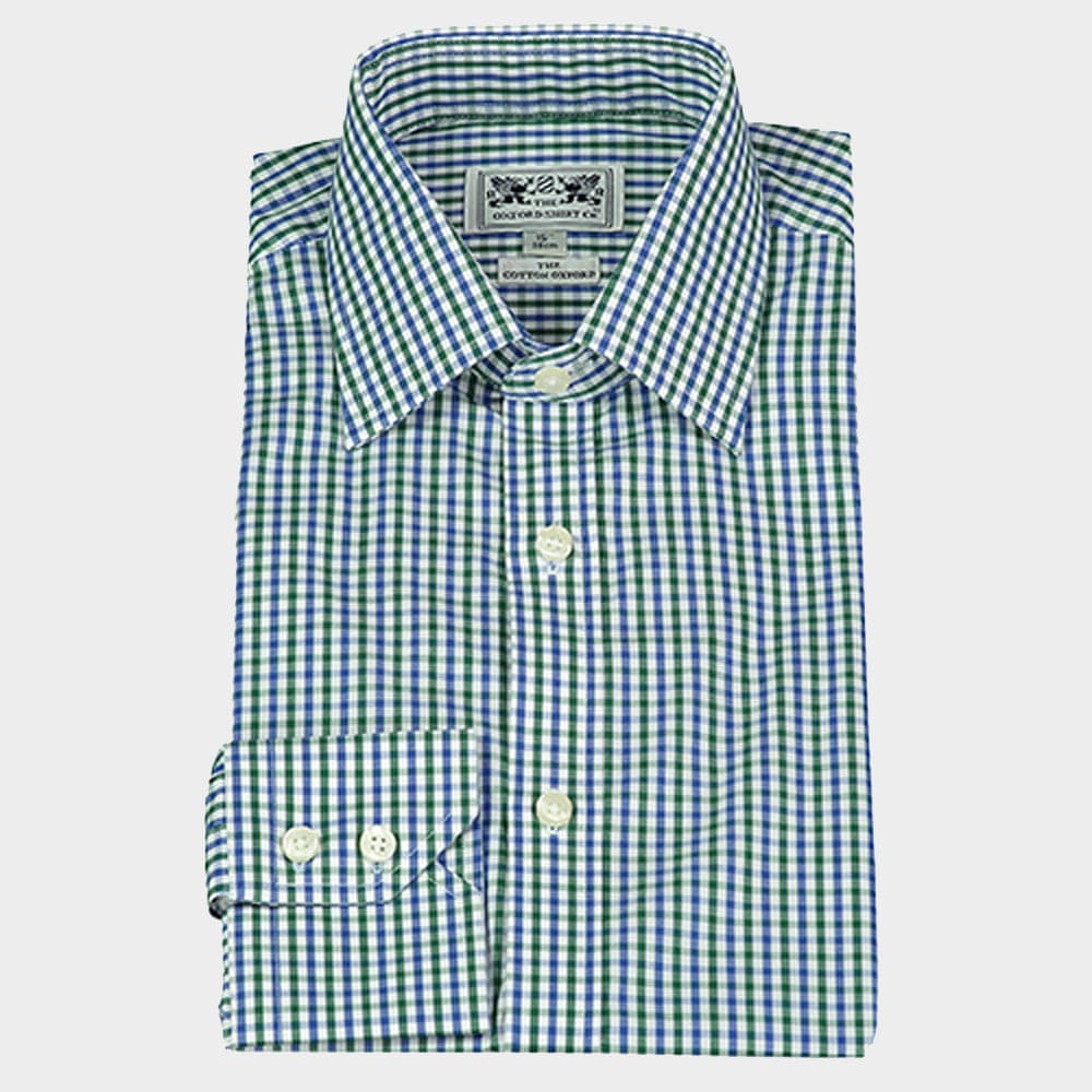 Mens Tailored Fit Shirt in Dark Green and Navy Gingham - Oxford Shirt Co.