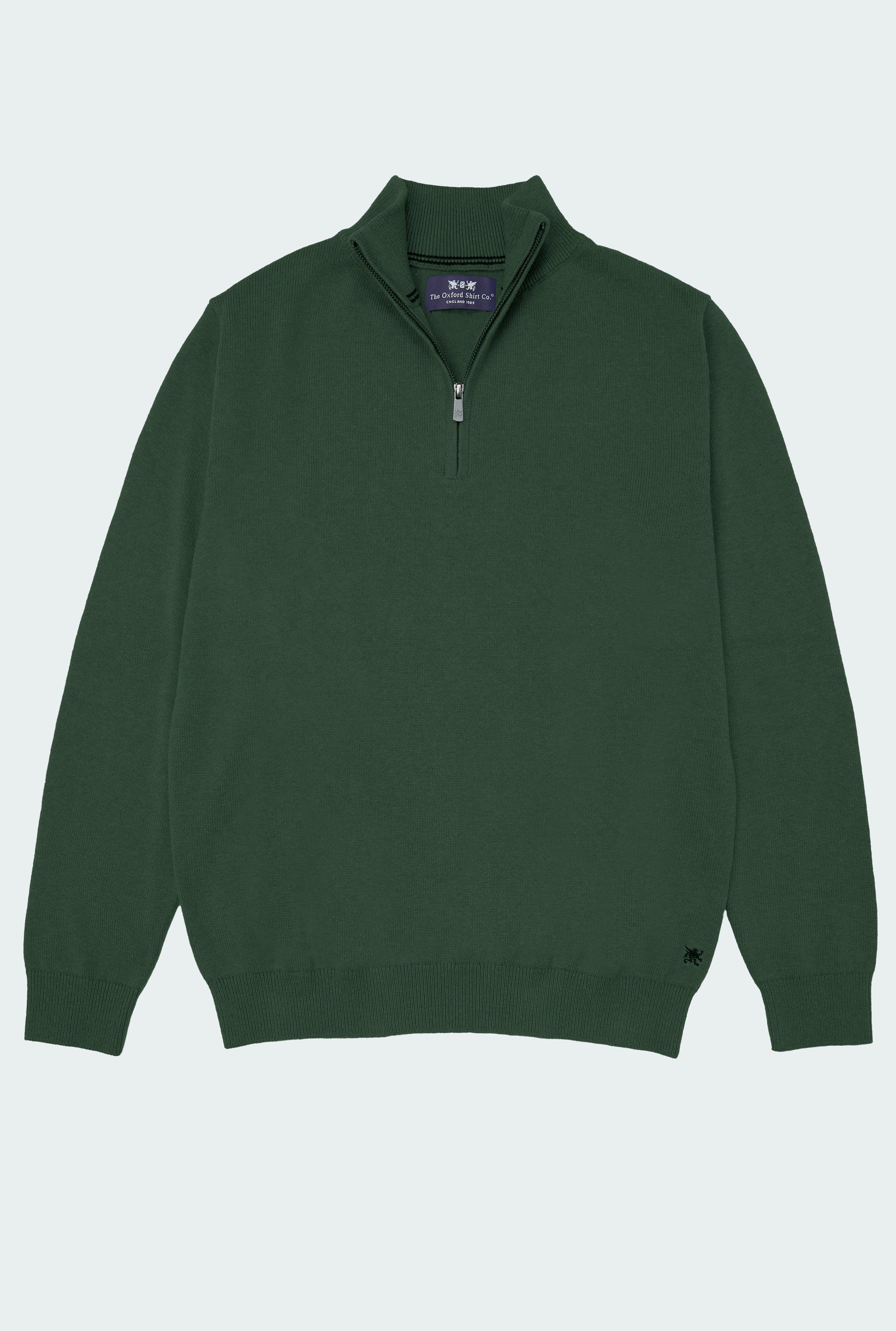 Mens Cotton Cashmere 1/4 Zip Jumper in Pea Green - Oxford Shirt Co.