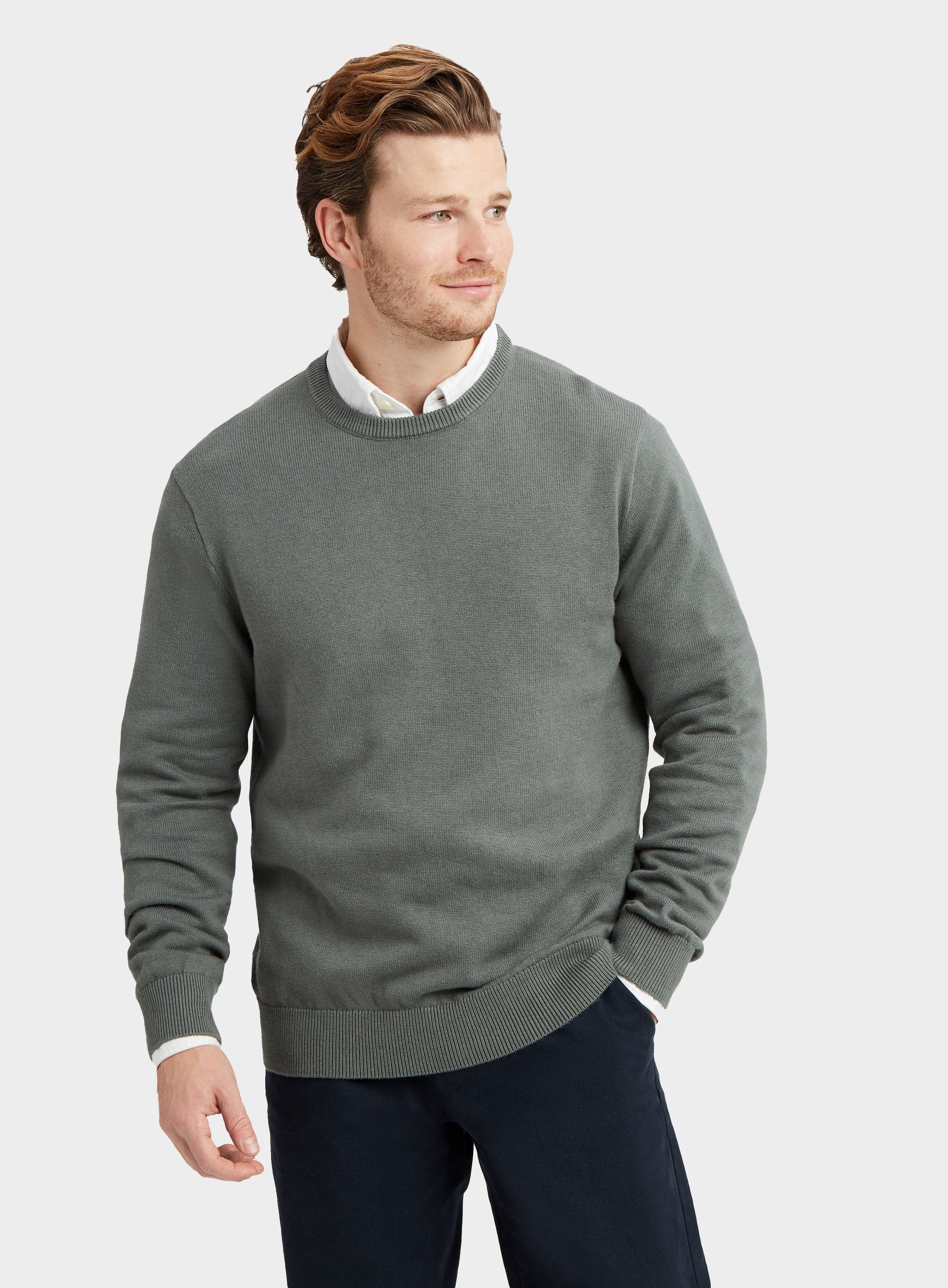 Oxford shirt under online sweater