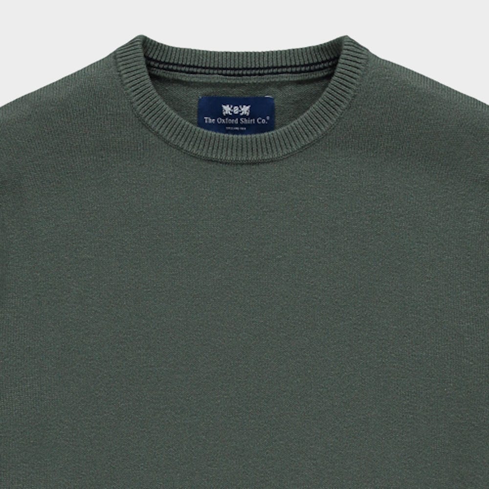 Mens Cotton Cashmere Crew Neck Jumper in Moss Oxford Shirt Co