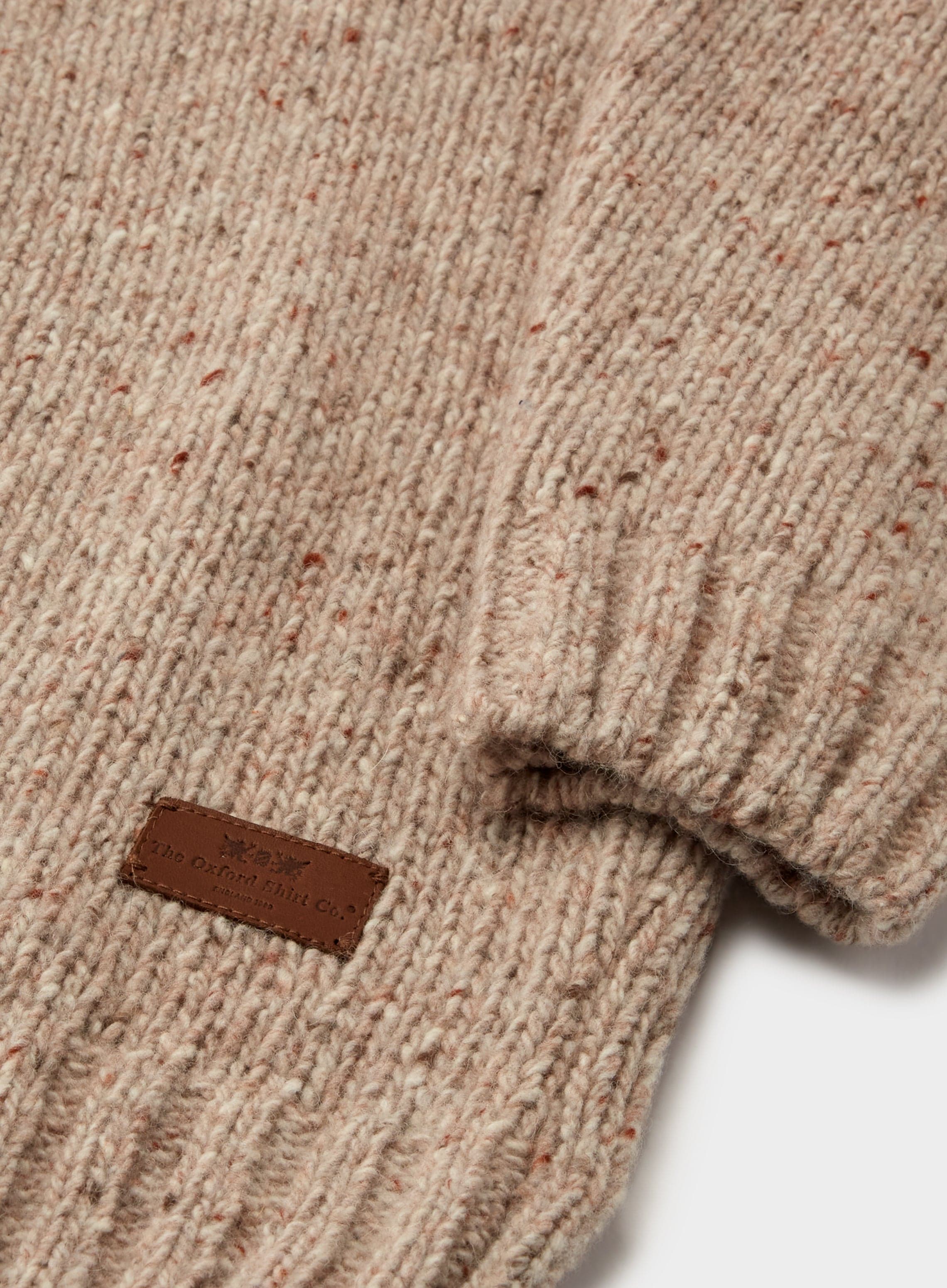 Mens Knitted Neppy Crew Neck Jumper in Oatmeal - Oxford Shirt Co.