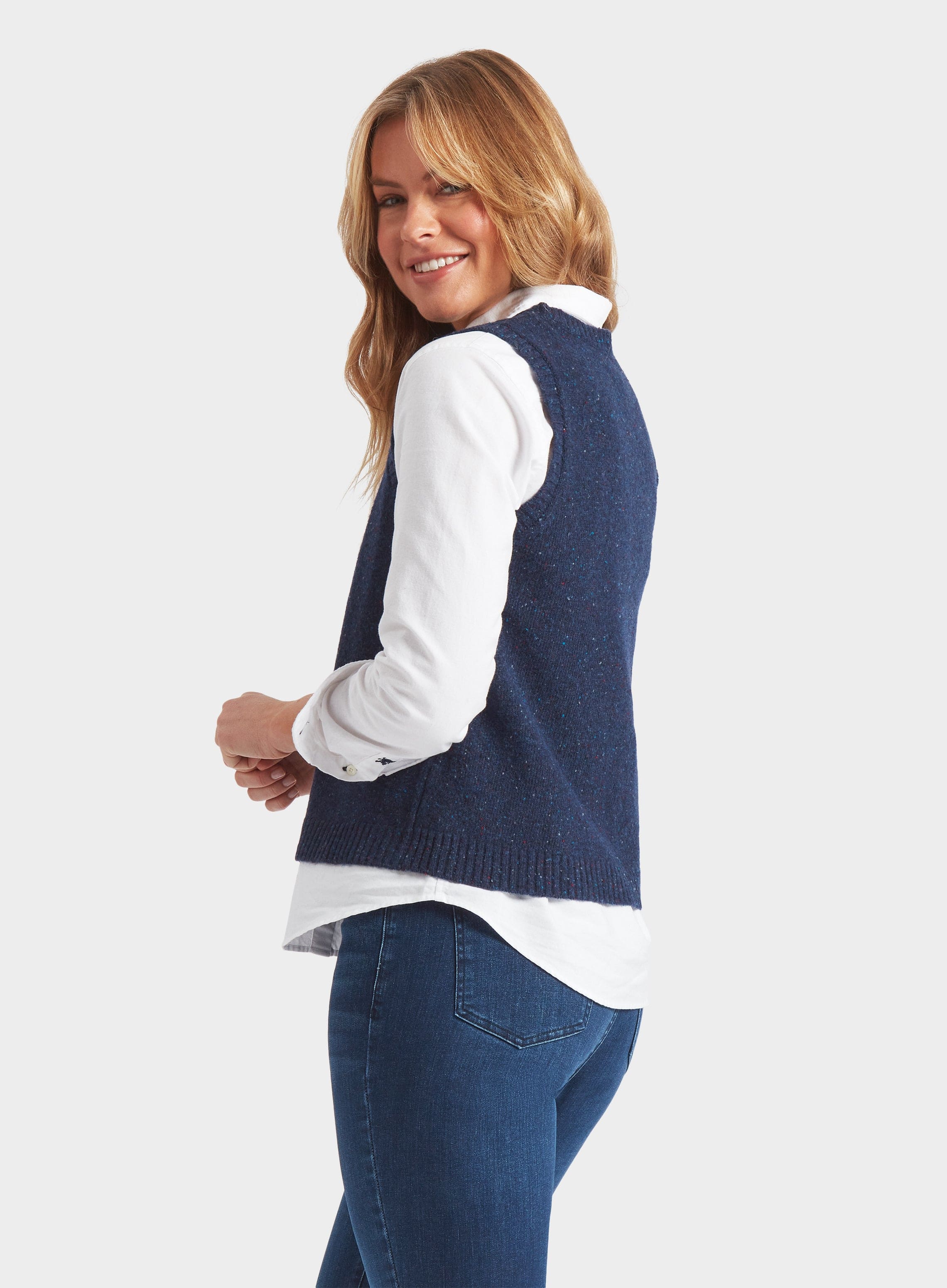Womens Knitted Neppy Vest in Navy - Oxford Shirt Co.