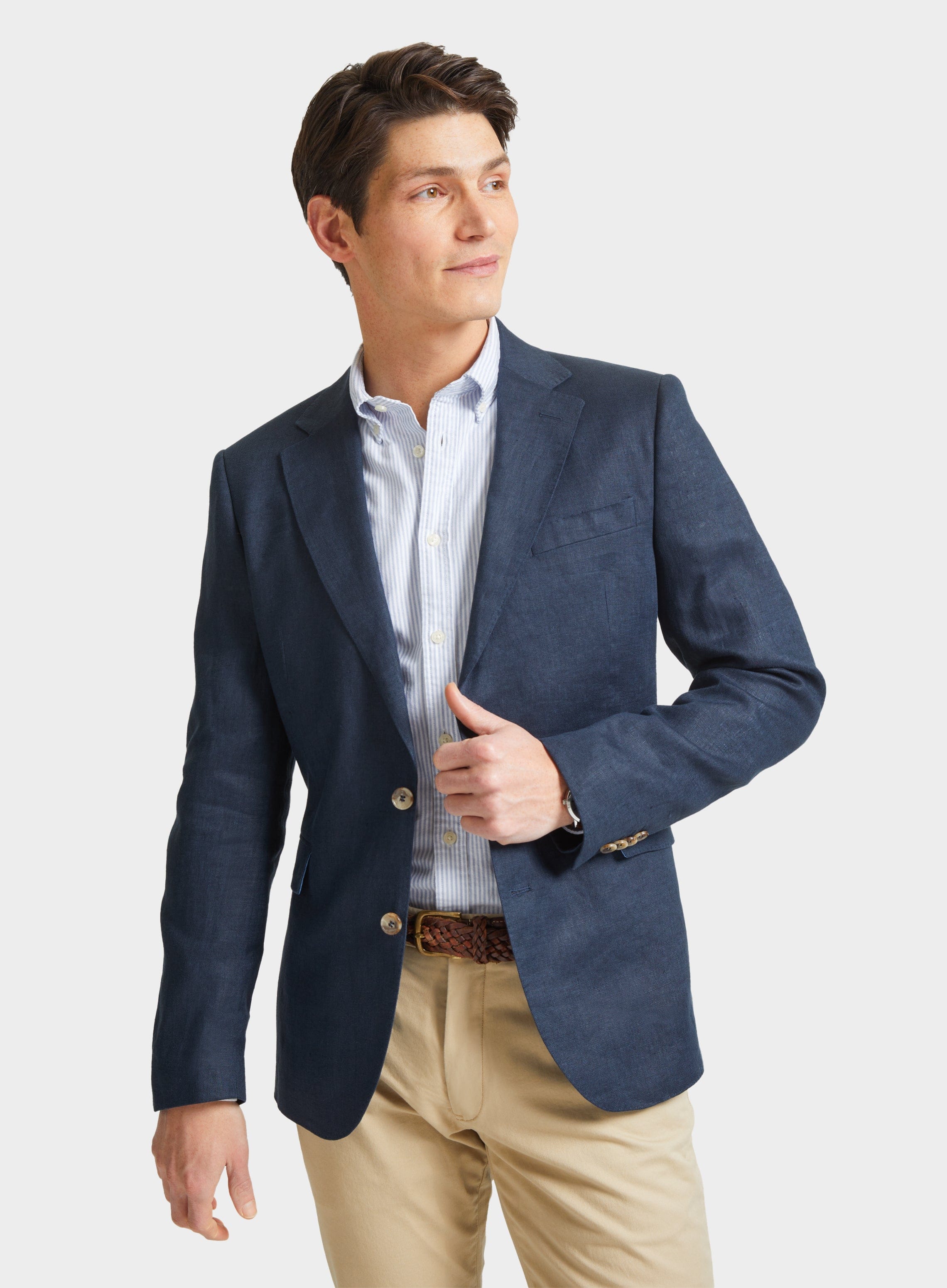 Mens Linen Jacket in Navy Oxford Shirt Co