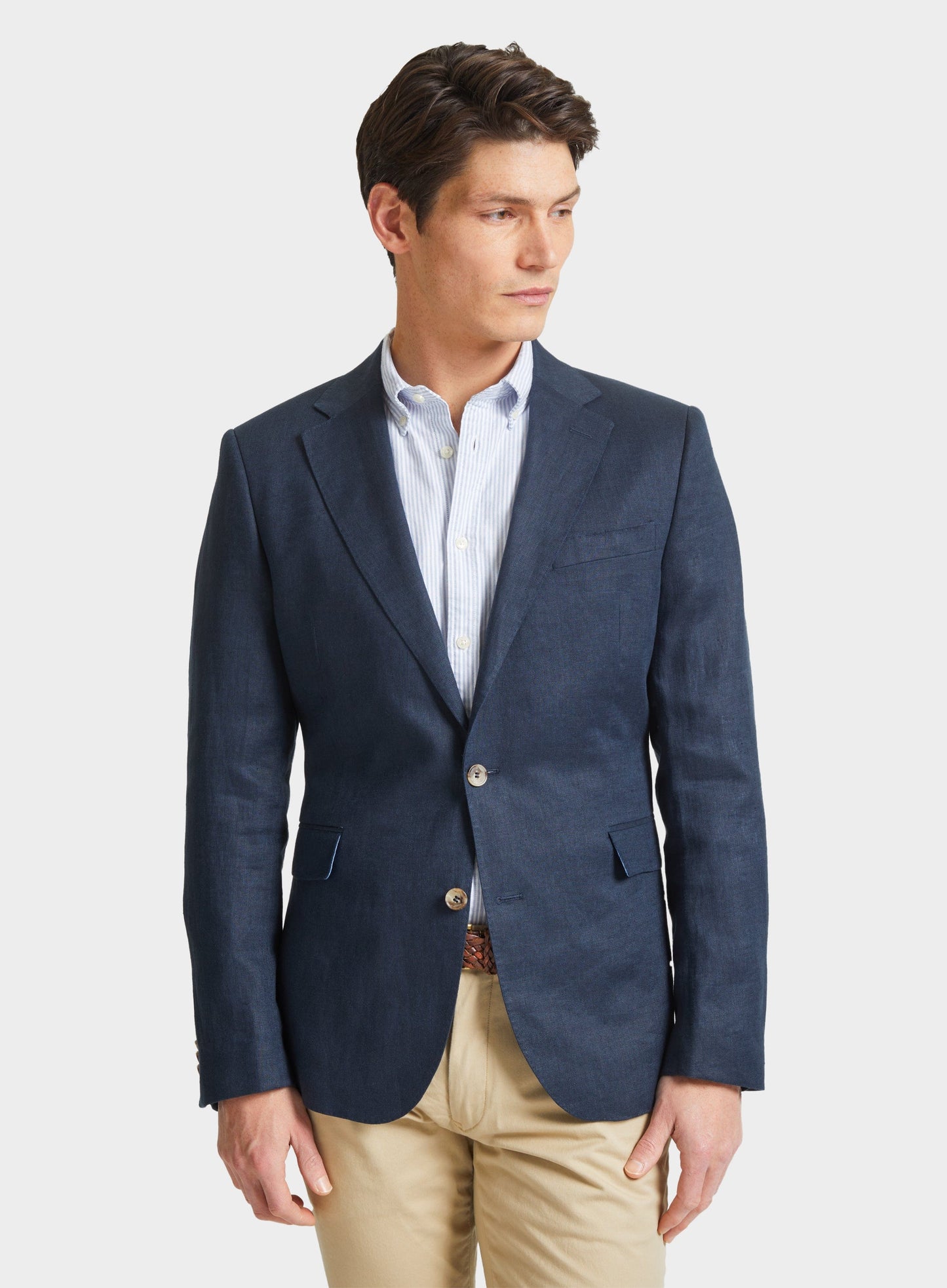 Mens Linen Jacket in Navy - Oxford Shirt Co.