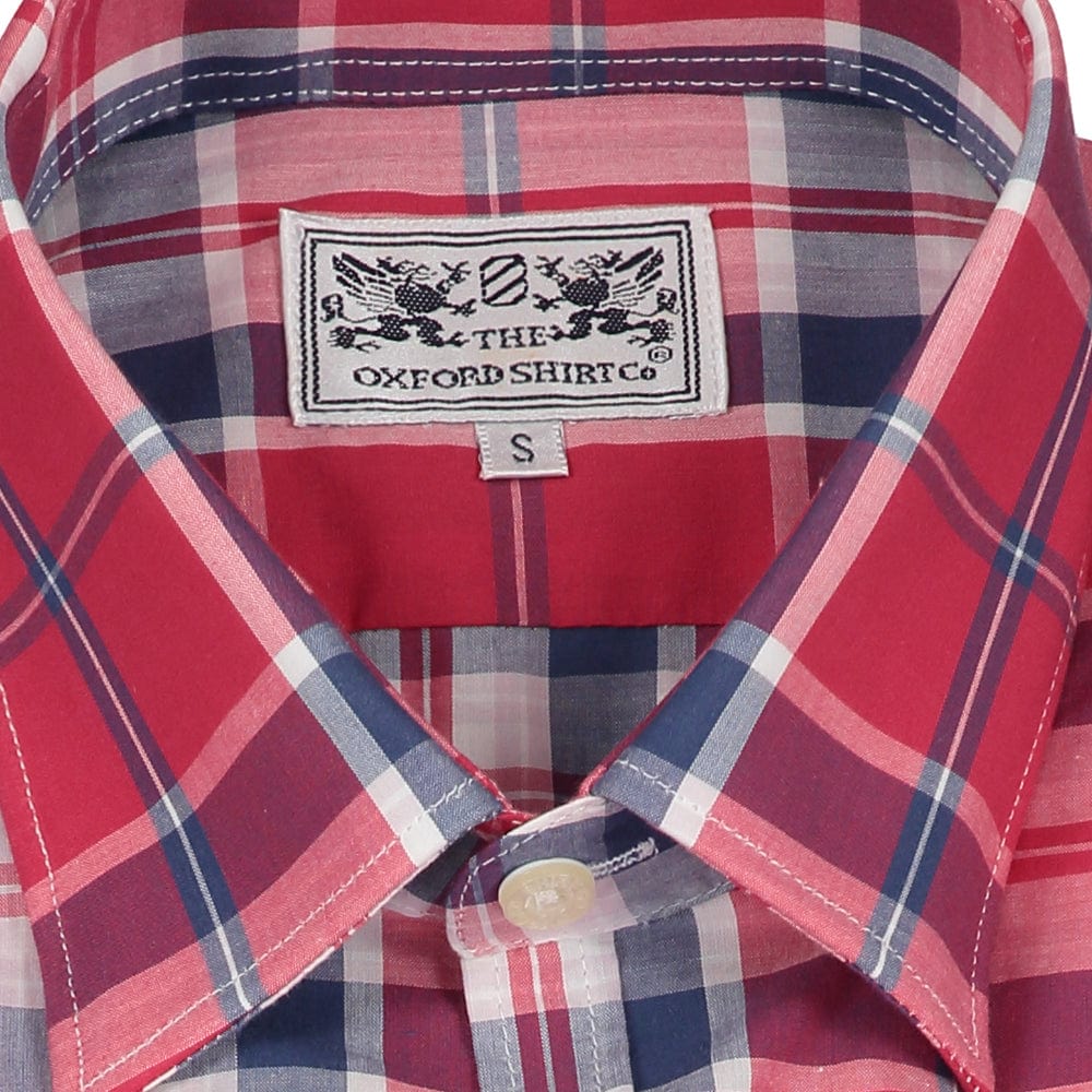 Mens Tailored Fit Shirt in Red and Navy Check - Oxford Shirt Co.