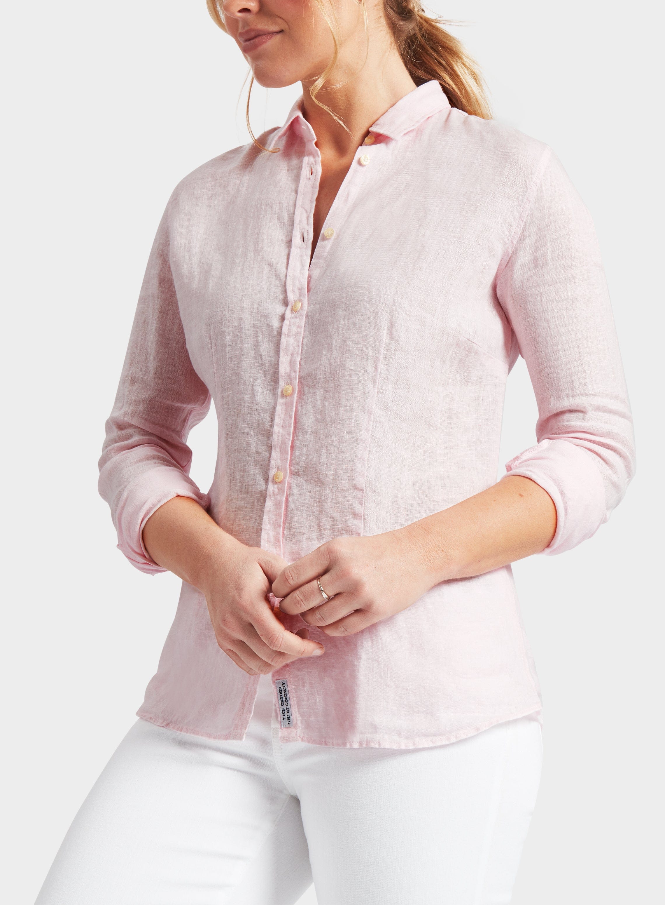 Womens Linen Shirt in Pink Oxford Shirt Co